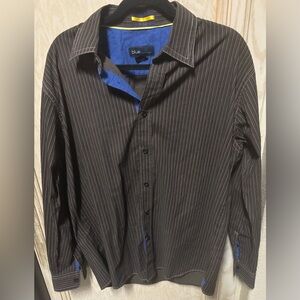 Blue Pronto‎ Uomo Brown Button Down Shirt Striped